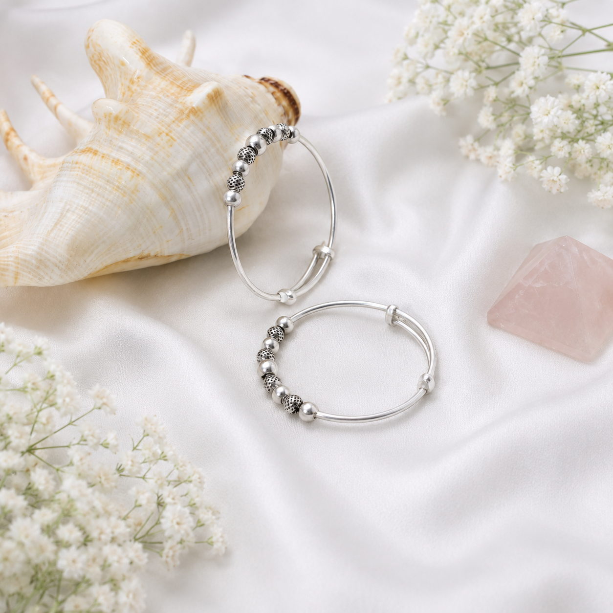Mesh Bead Baby Bangle – 925 Sterling Silver – OYA by Gemkara view 4