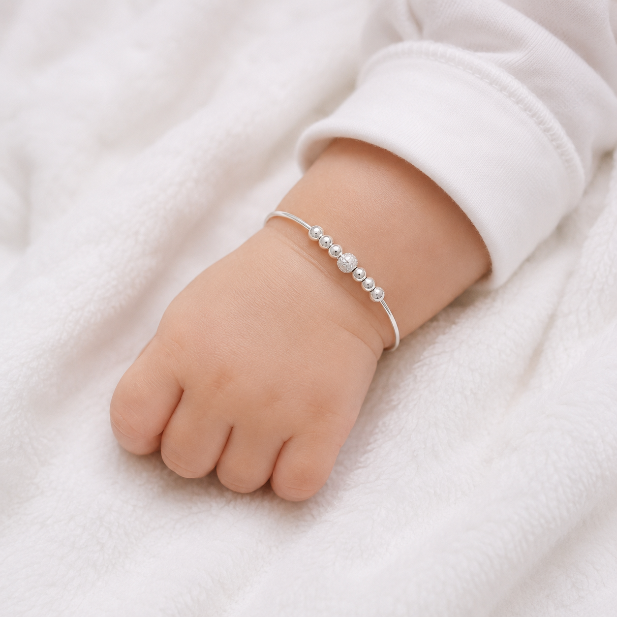 Sparkle Bead Baby Bangle – 925 Sterling Silver – OYA by Gemkara view 2