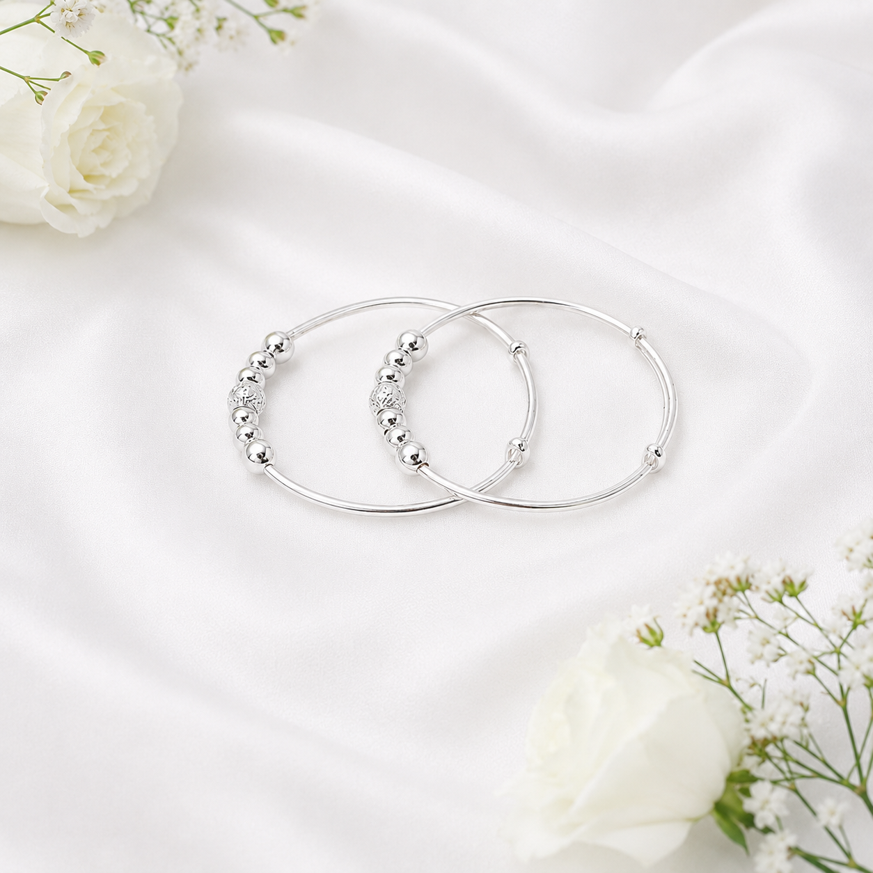 Sparkle Bead Baby Bangle – 925 Sterling Silver – OYA by Gemkara view 3