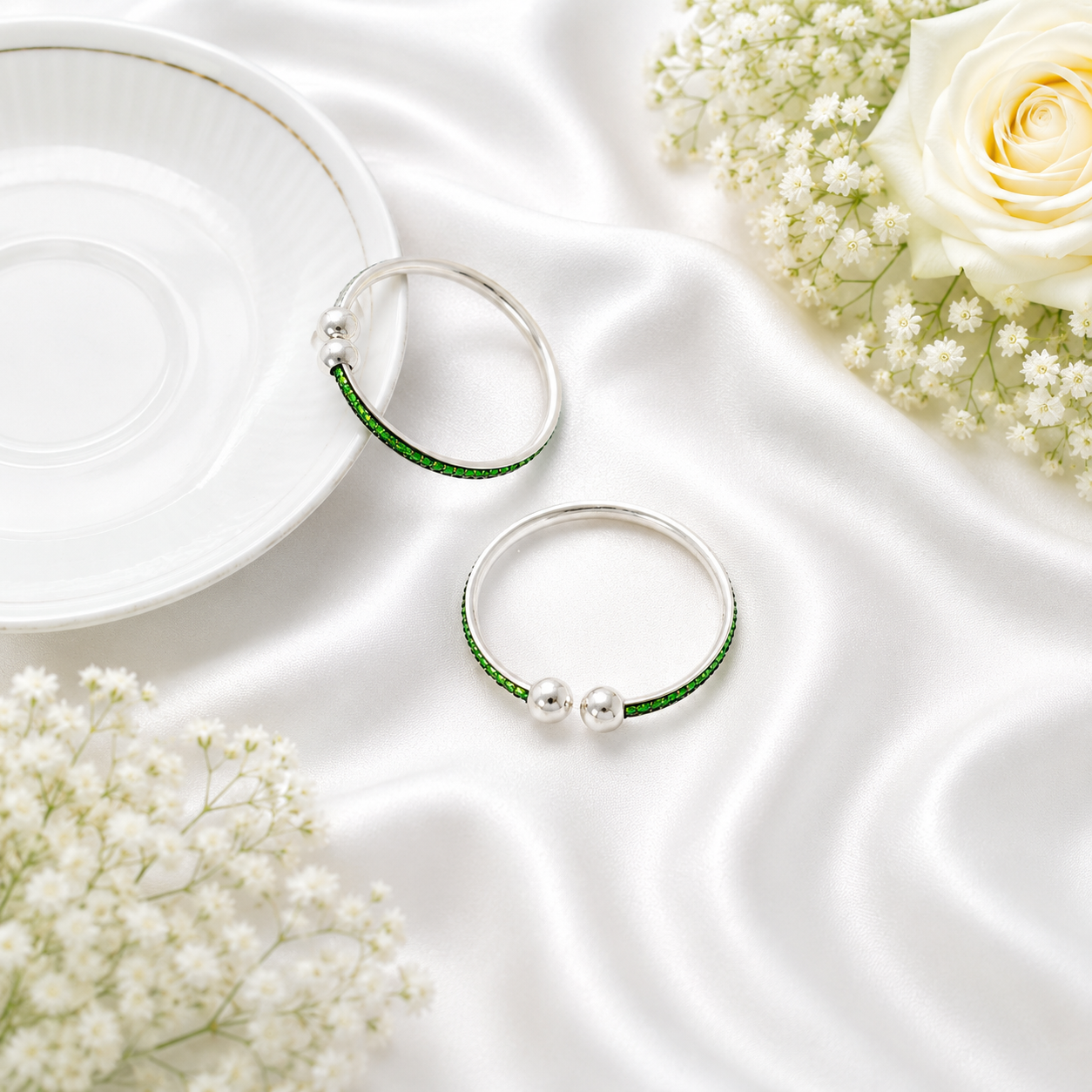 Emerald Glow Baby Bangle – 925 Sterling Silver – OYA by Gemkara view 3