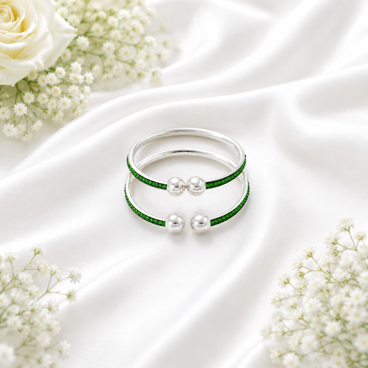 Emerald Glow Baby Bangle – 925 Sterling Silver – OYA by Gemkara view 4
