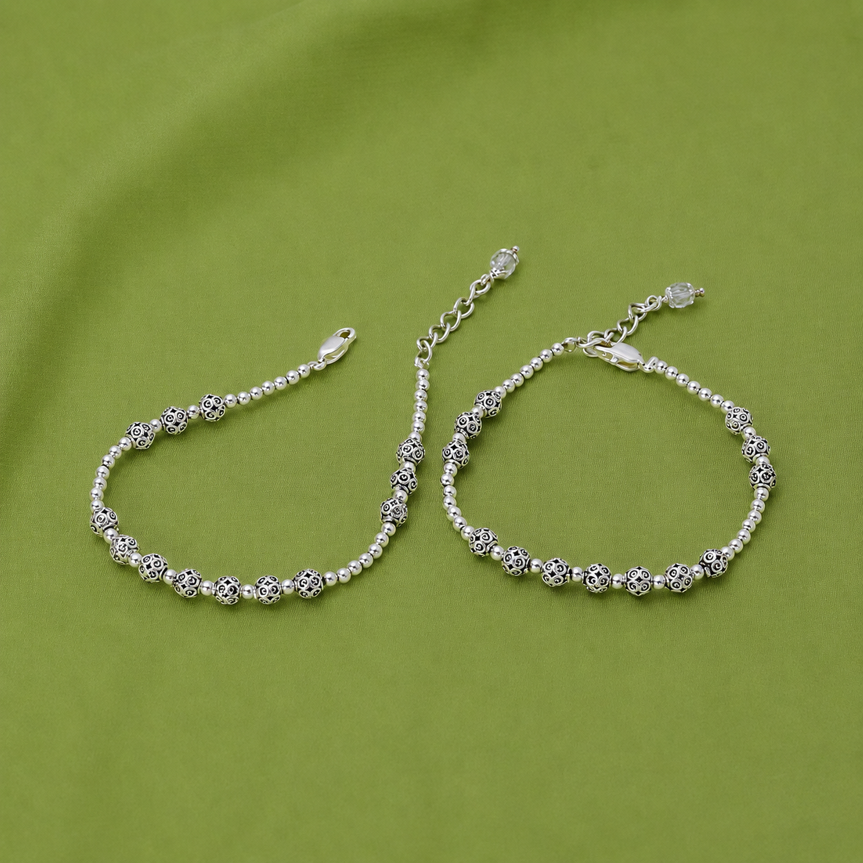 Heritage Beads Anklet - – 925 Sterling Silver – OYA by Gemkara view 2