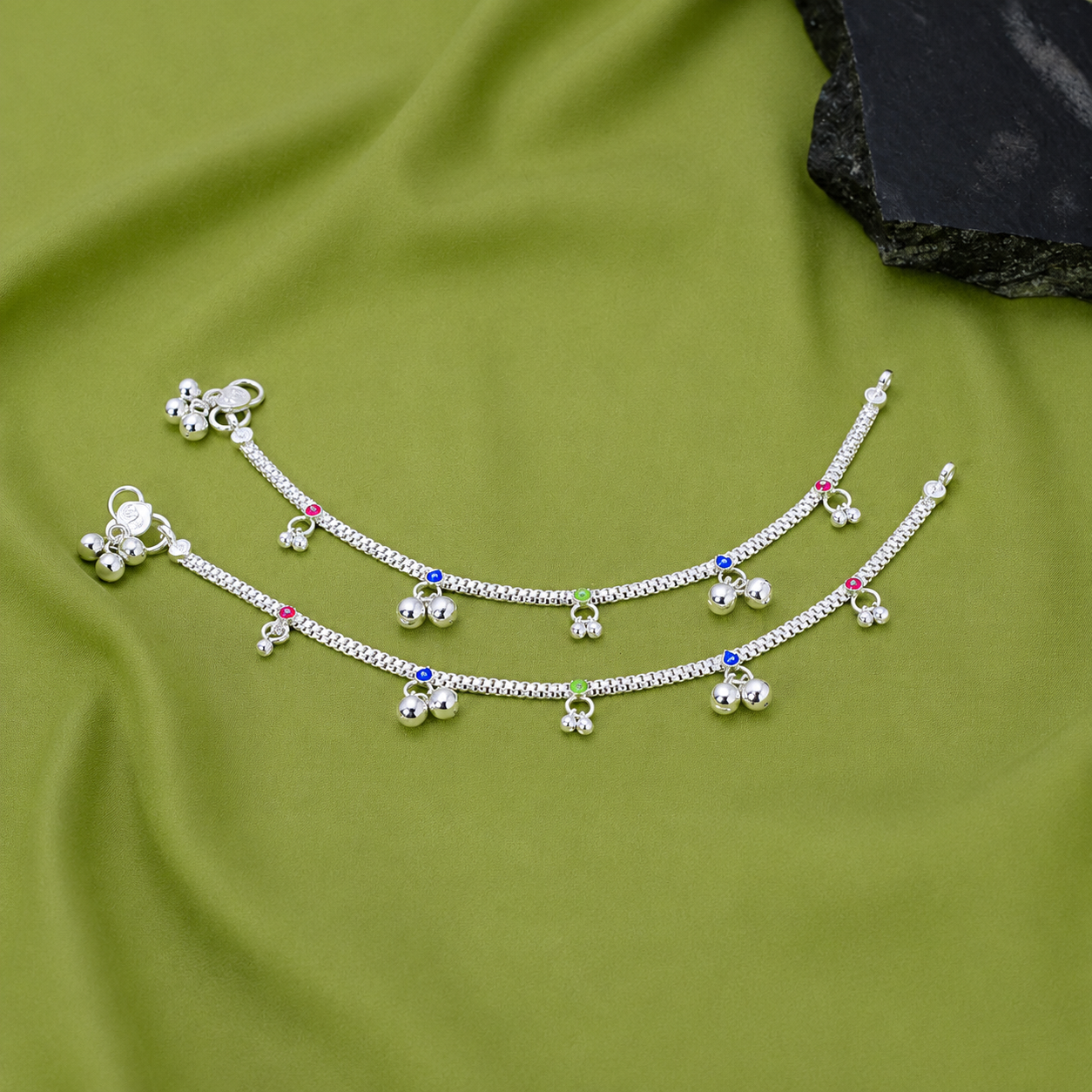 Color Charm Baby Anklet – 925 Sterling Silver – OYA by Gemkara view 3