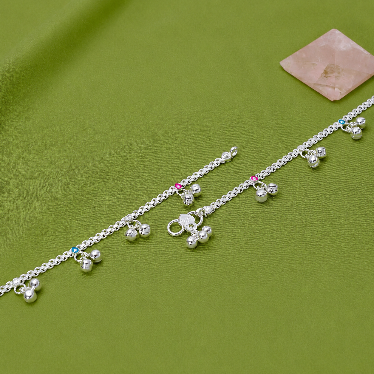 Nazar Bells Baby Anklet – 925 Sterling Silver – OYA by Gemkara view 3