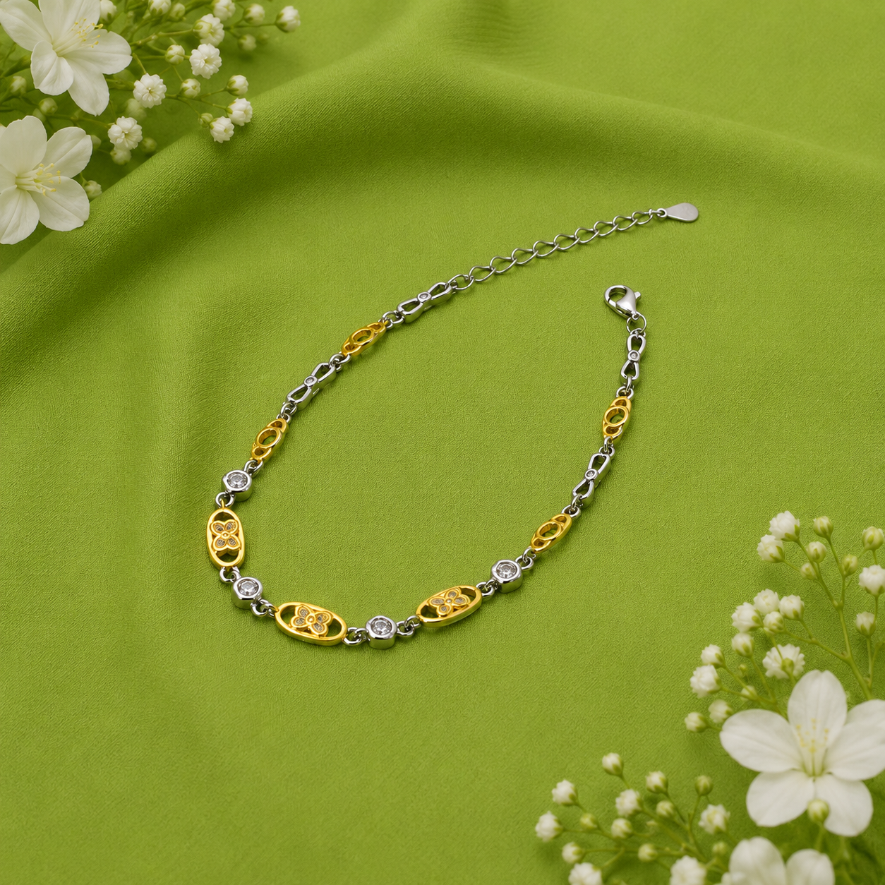 Gold Oval Bracelet – 925 Sterling Silver – OYA by Gemkara view 2