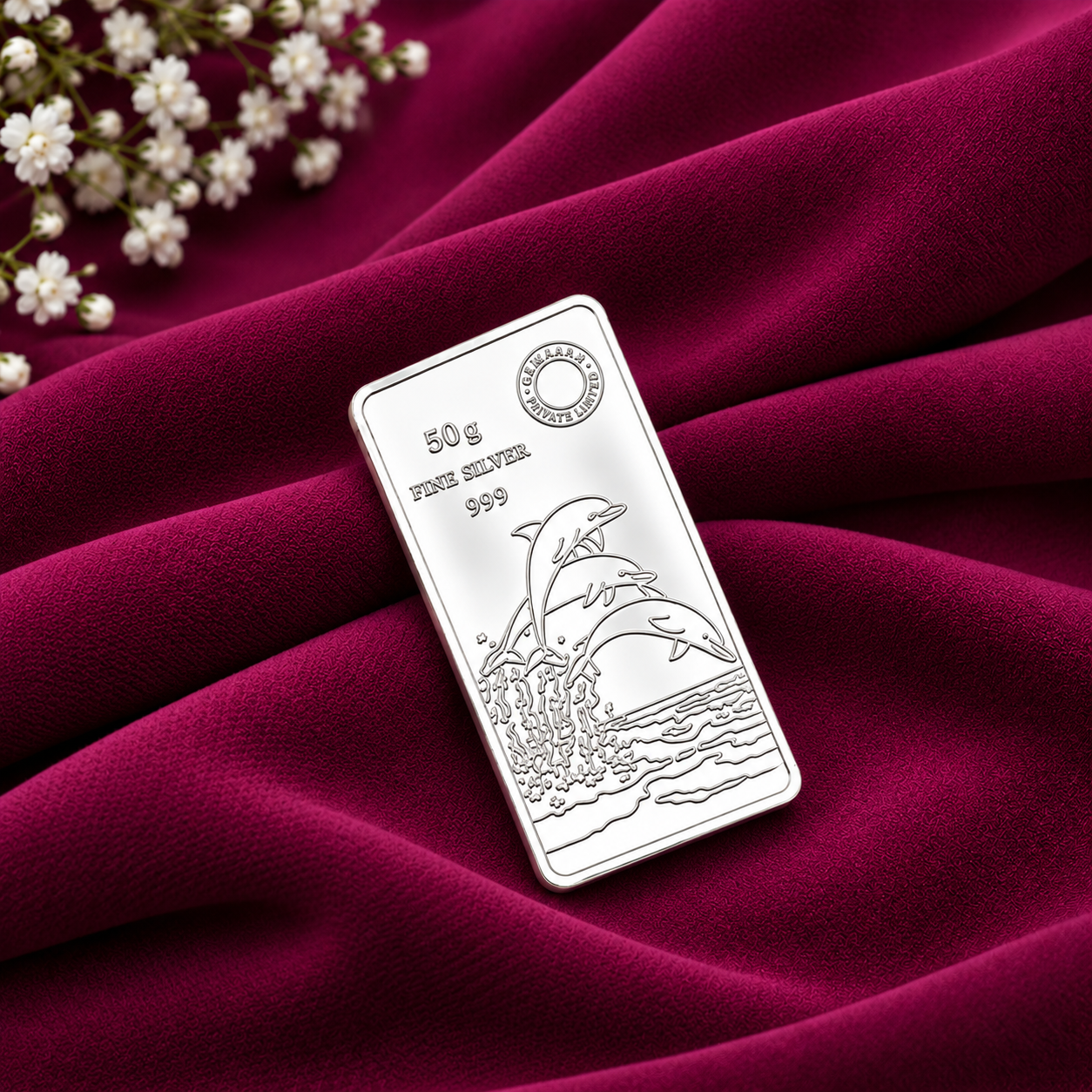 50 Gram Dolphin Silver Bar – OYA by Gemkara view 3