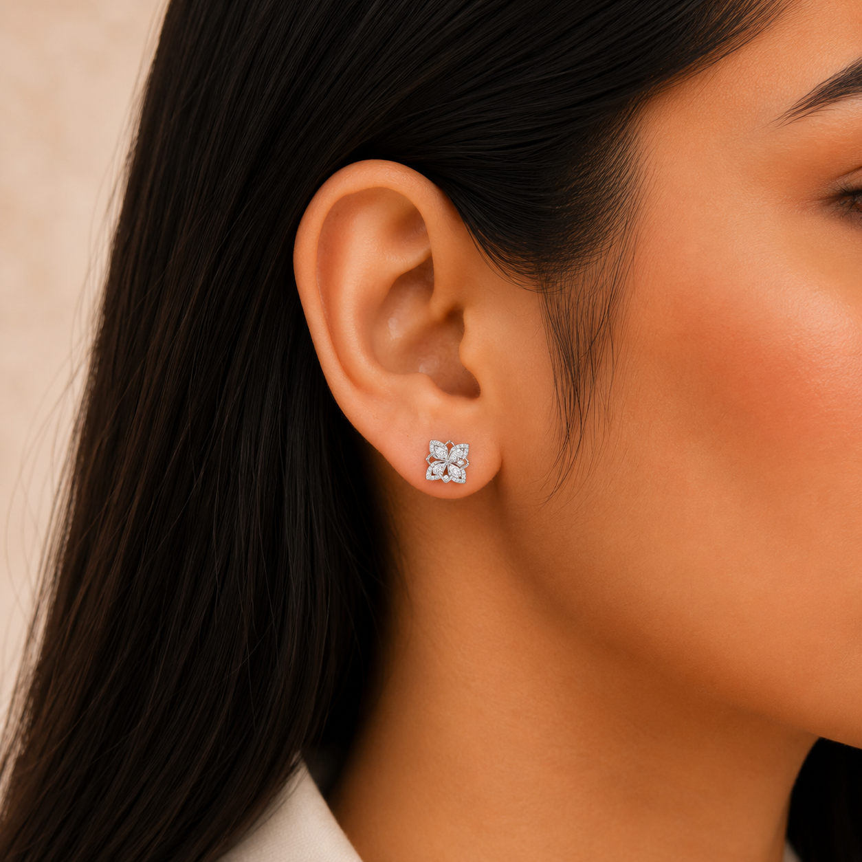 Butterfly Stud Earrings – 925 Sterling Silver – OYA by Gemkara view 2