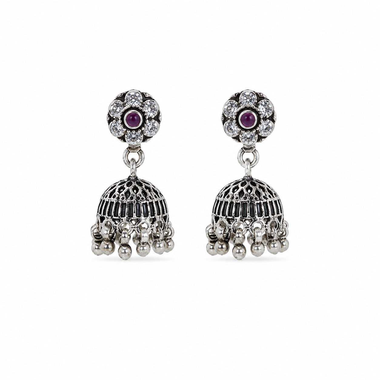 Ruby Jhumka Earrings – 925 Sterling Silver – OYA by Gemkara view 1