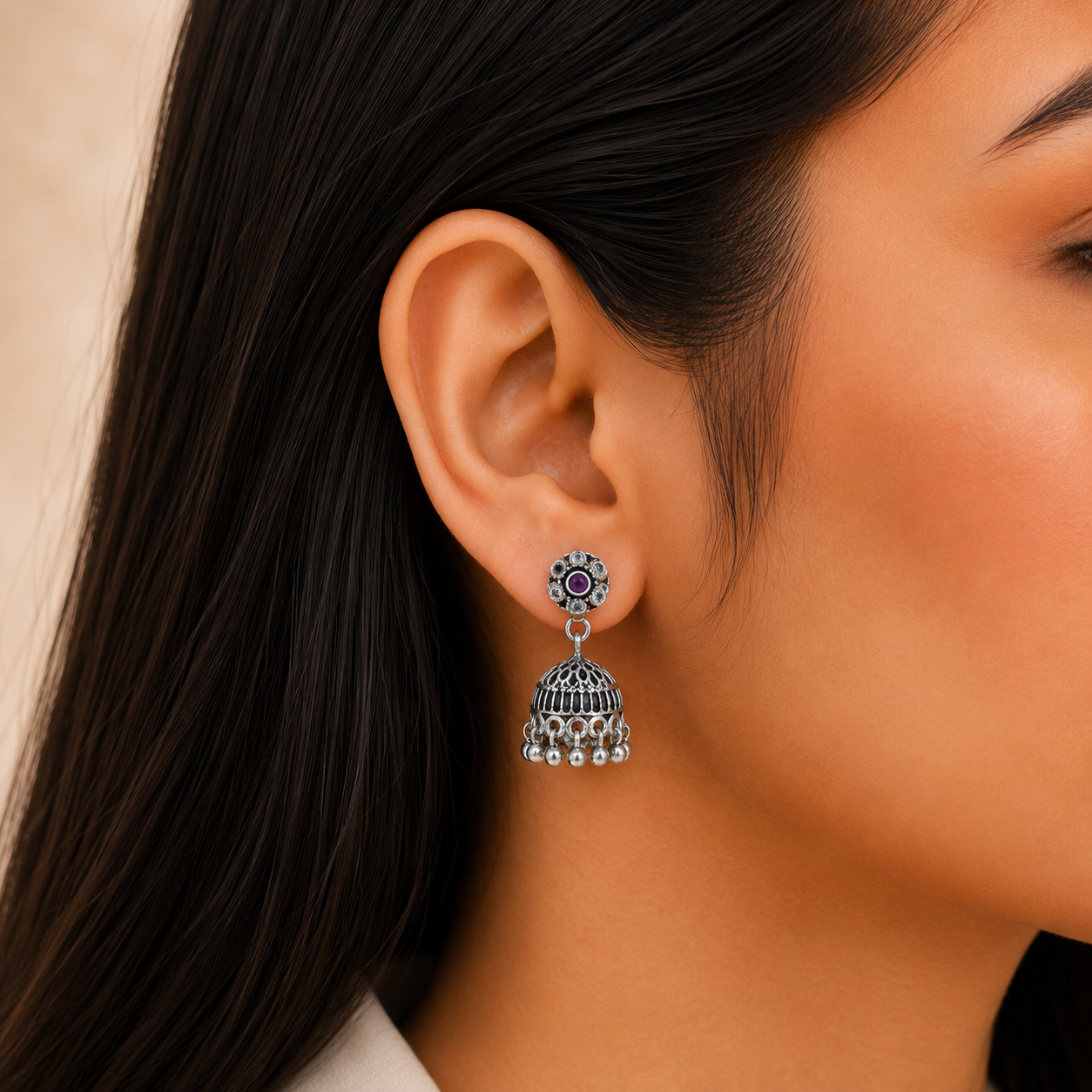 Ruby Jhumka Earrings – 925 Sterling Silver – OYA by Gemkara view 2