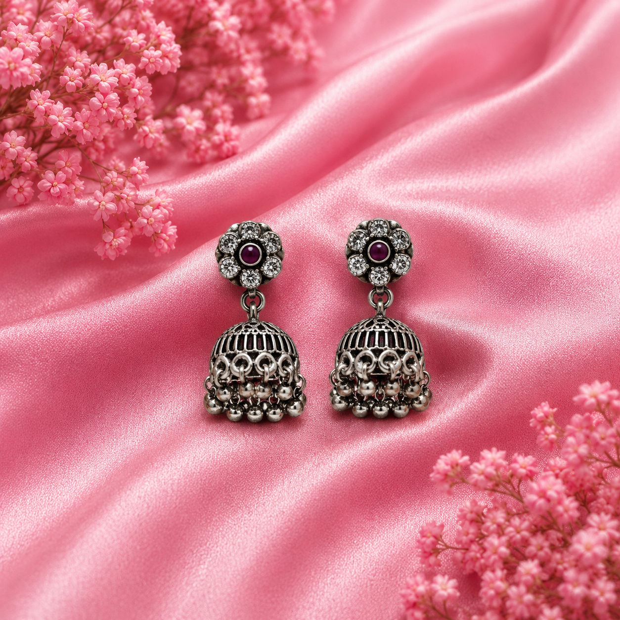 Ruby Jhumka Earrings – 925 Sterling Silver – OYA by Gemkara view 3