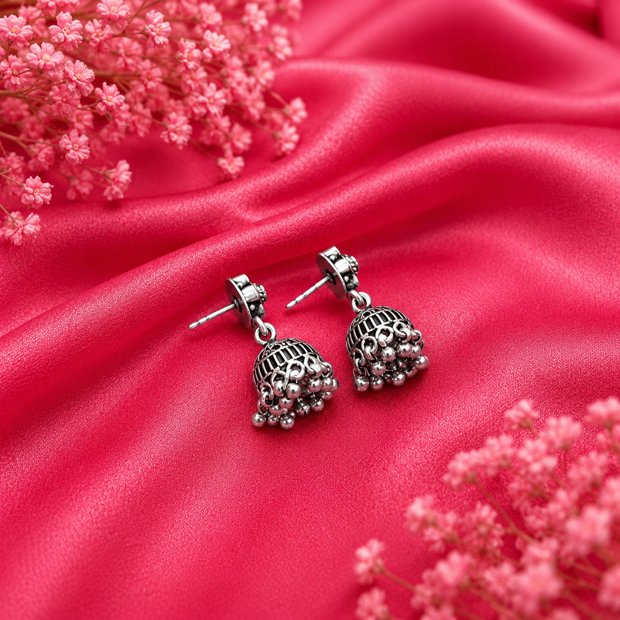 Ruby Jhumka Earrings – 925 Sterling Silver – OYA by Gemkara view 4