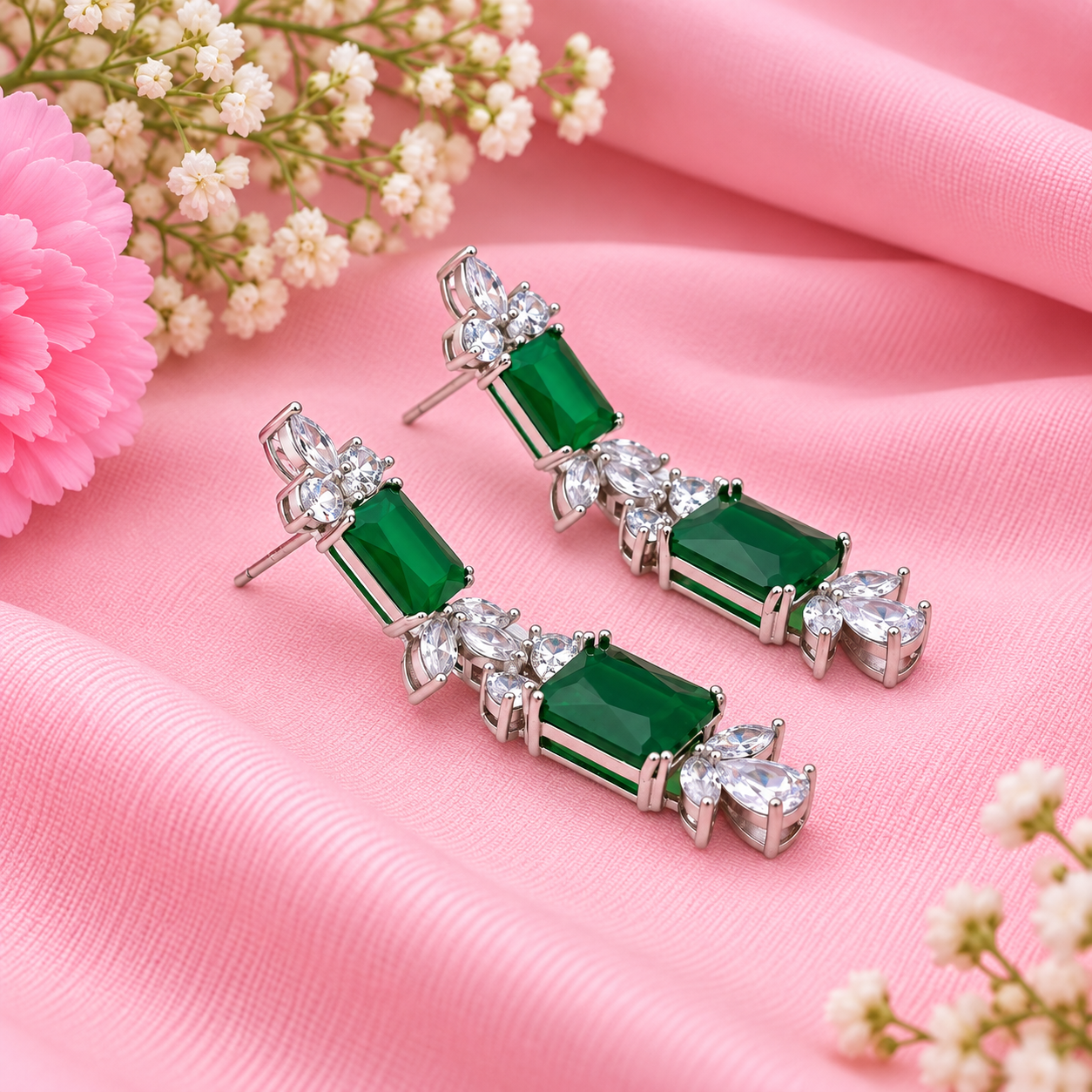 Emerald Drop Earrings – 925 Sterling Silver – OYA by Gemkara view 3