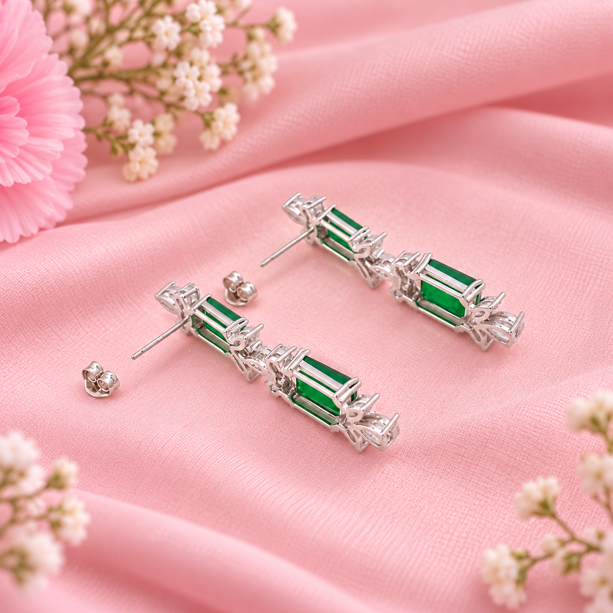 Emerald Drop Earrings – 925 Sterling Silver – OYA by Gemkara view 4