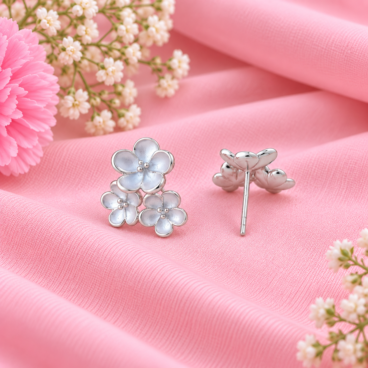 Flower Stud Earrings – 925 Sterling Silver – OYA by Gemkara view 3