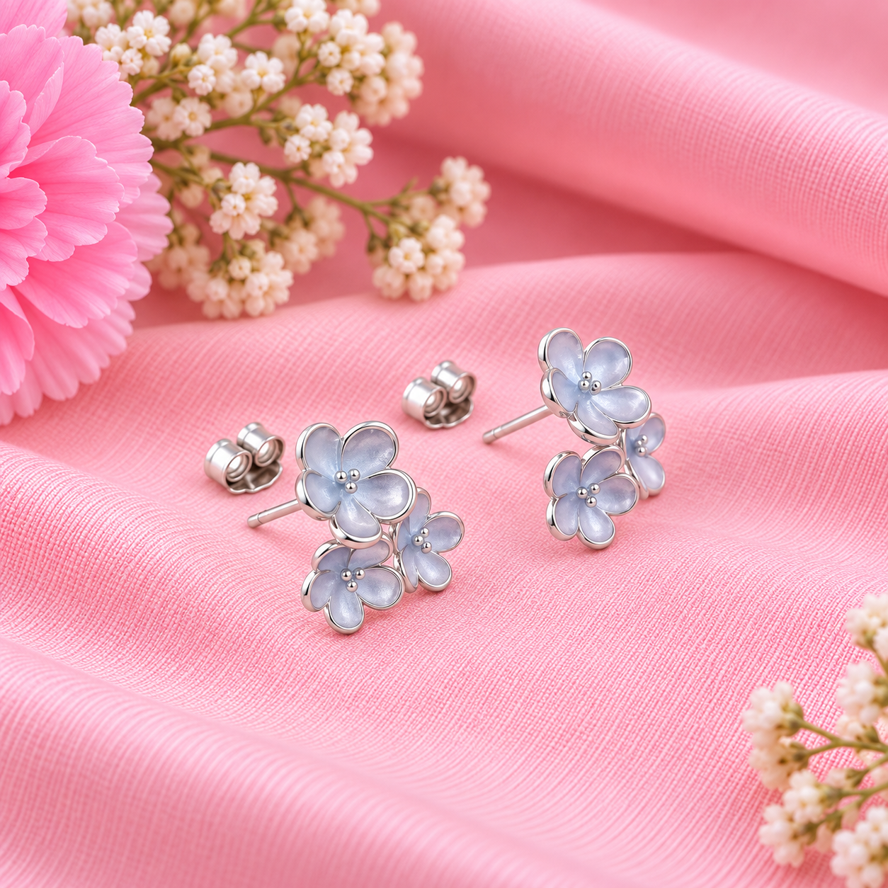 Flower Stud Earrings – 925 Sterling Silver – OYA by Gemkara view 4