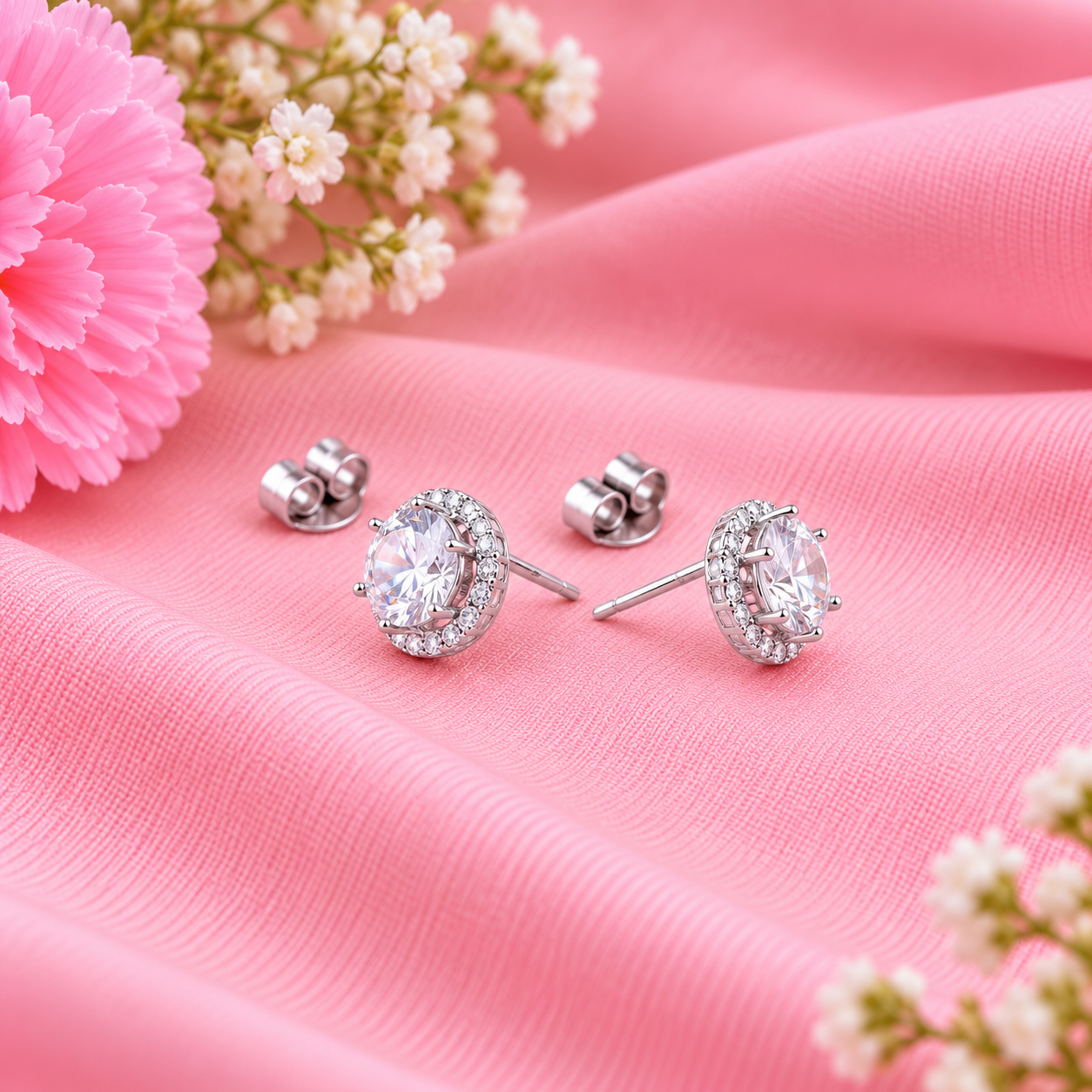 Halo Stud Earrings – 925 Sterling Silver – OYA by Gemkara view 3