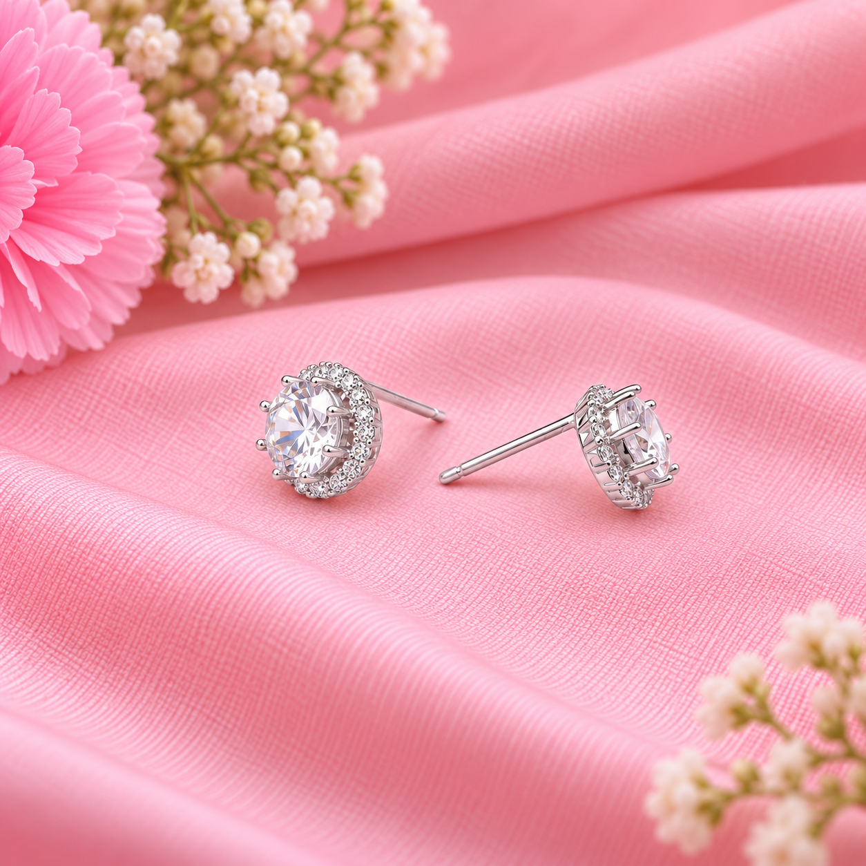 Halo Stud Earrings – 925 Sterling Silver – OYA by Gemkara view 4