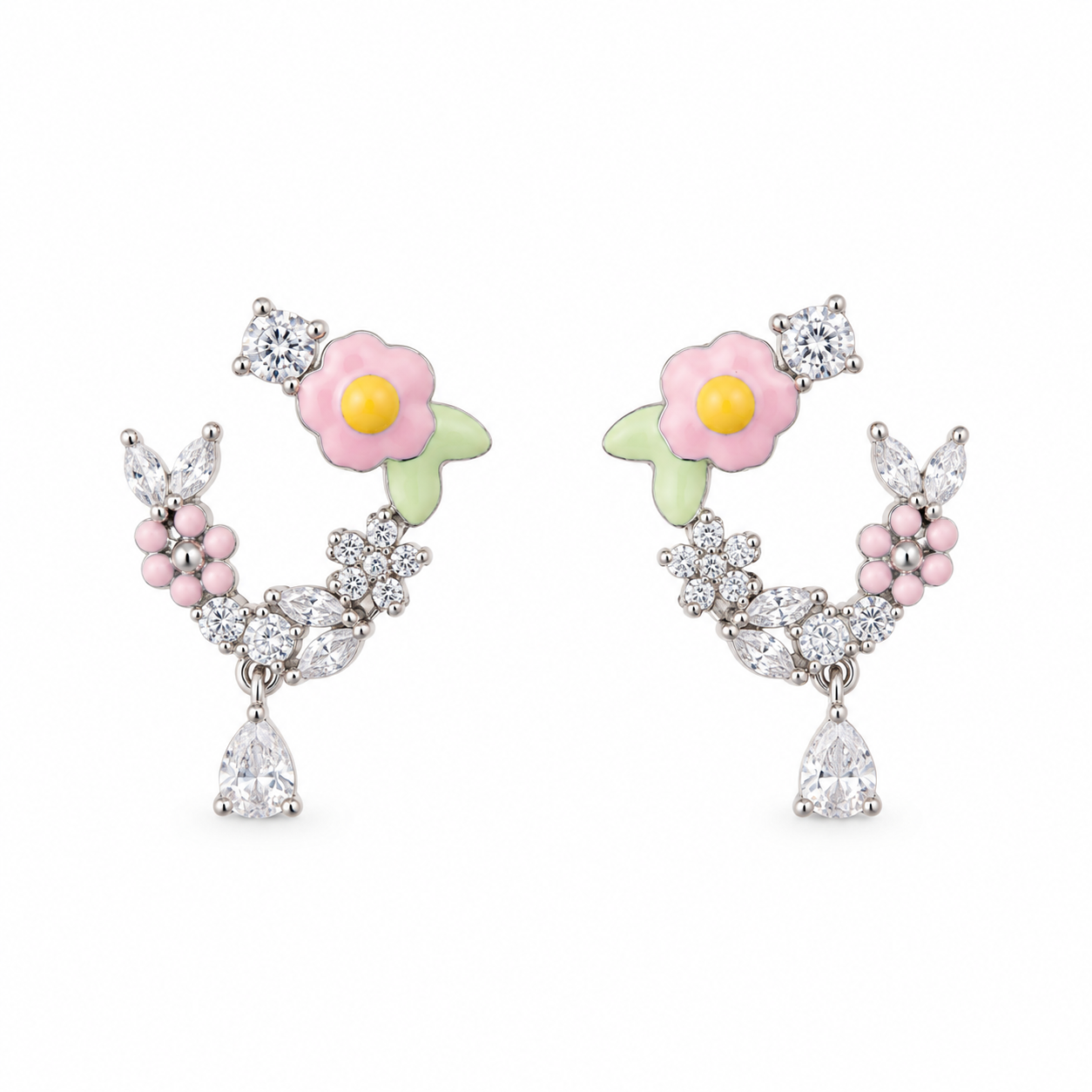 Floral Drop Earrings – 925 Sterling Silver – OYA by Gemkara view 1