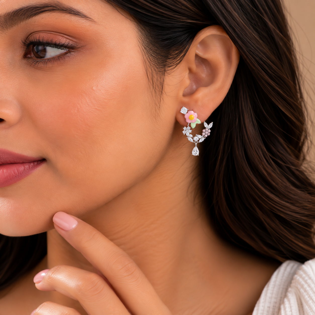Floral Drop Earrings – 925 Sterling Silver – OYA by Gemkara view 2