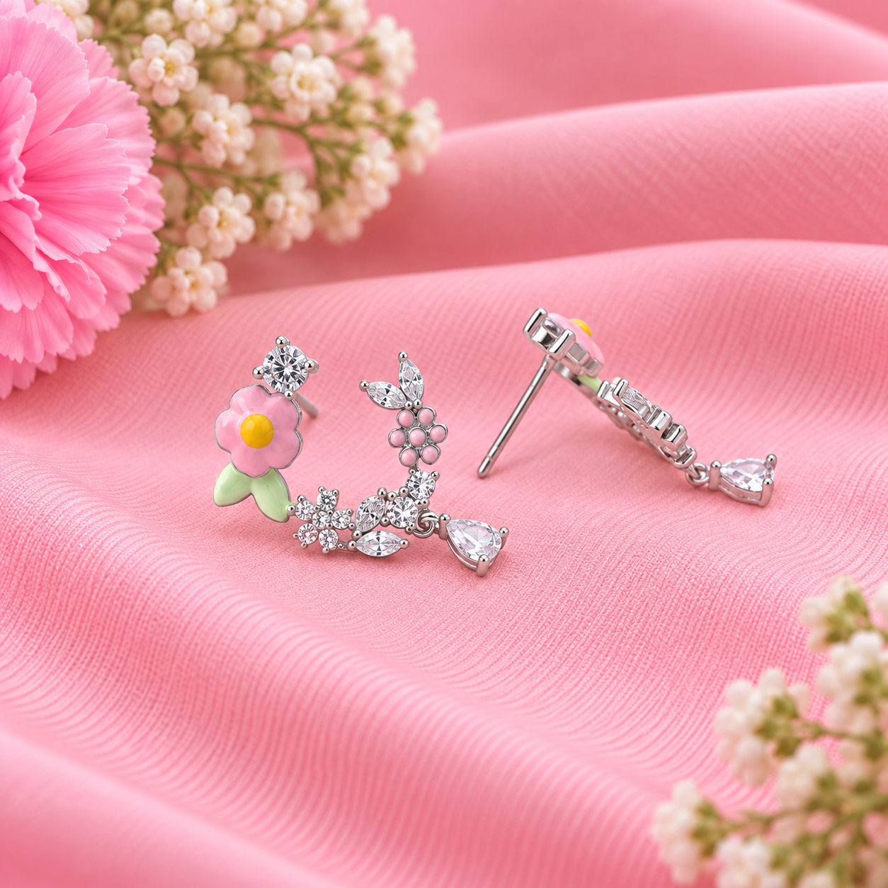 Floral Drop Earrings – 925 Sterling Silver – OYA by Gemkara view 3