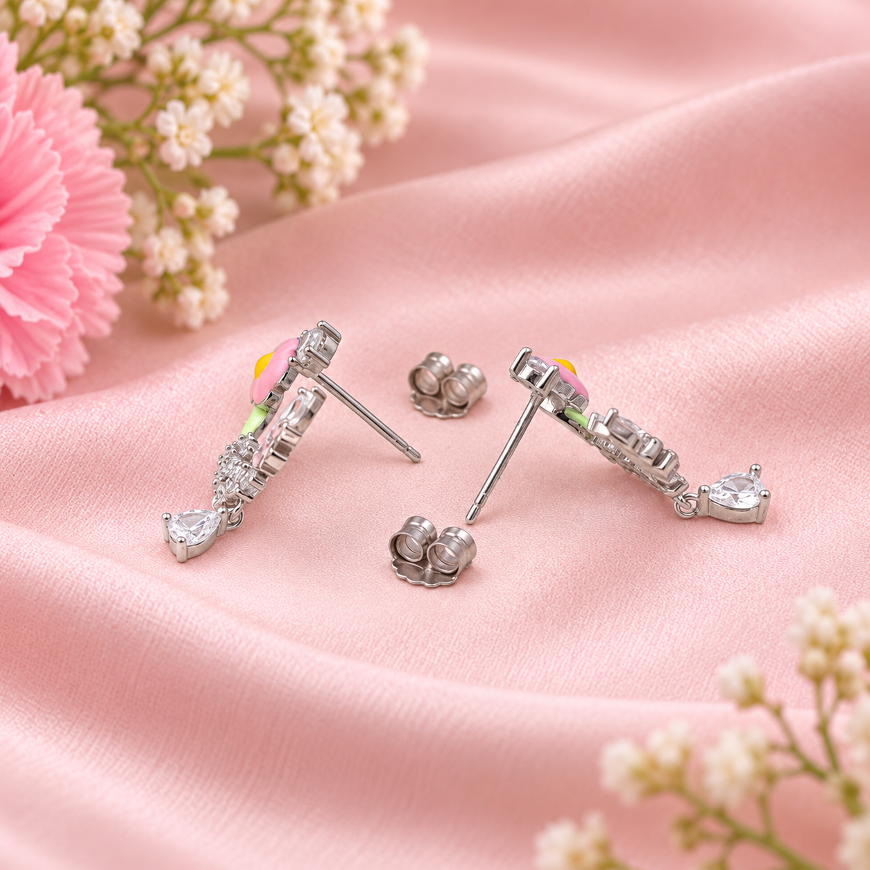 Floral Drop Earrings – 925 Sterling Silver – OYA by Gemkara view 4