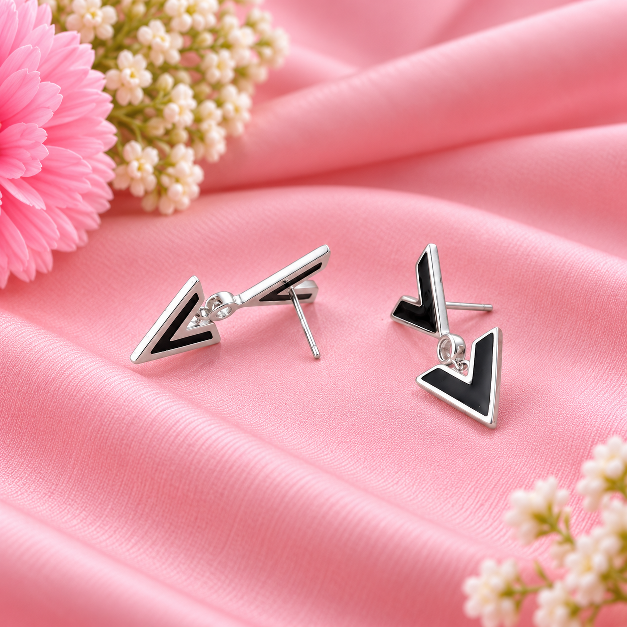 V-Shaped Stud Earrings – 925 Sterling Silver – OYA by Gemkara view 3