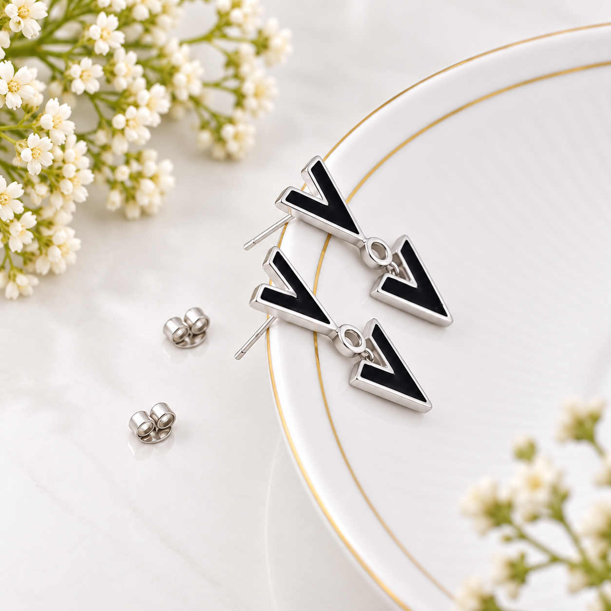 V-Shaped Stud Earrings – 925 Sterling Silver – OYA by Gemkara view 4