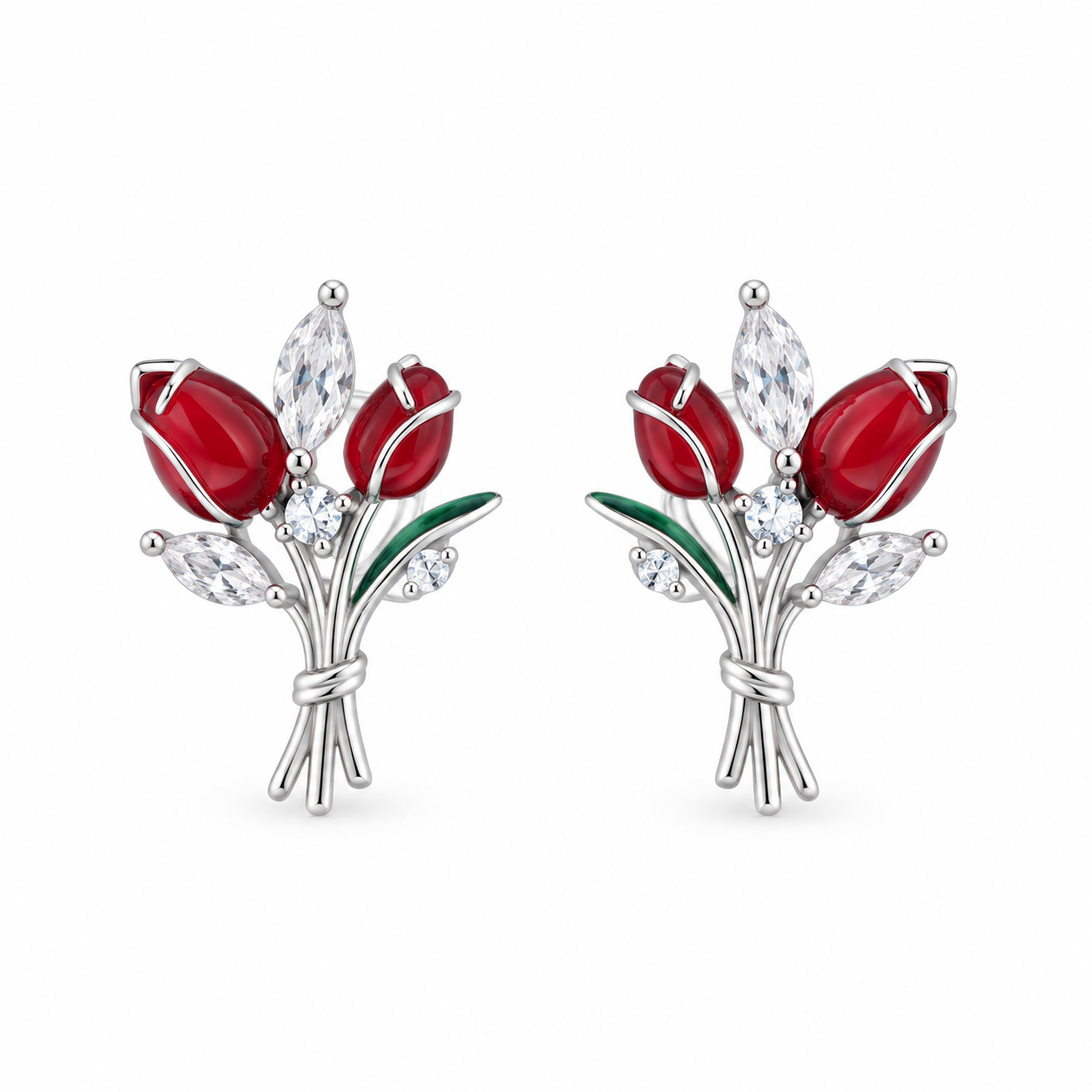 Ruby Flower Stud Earrings