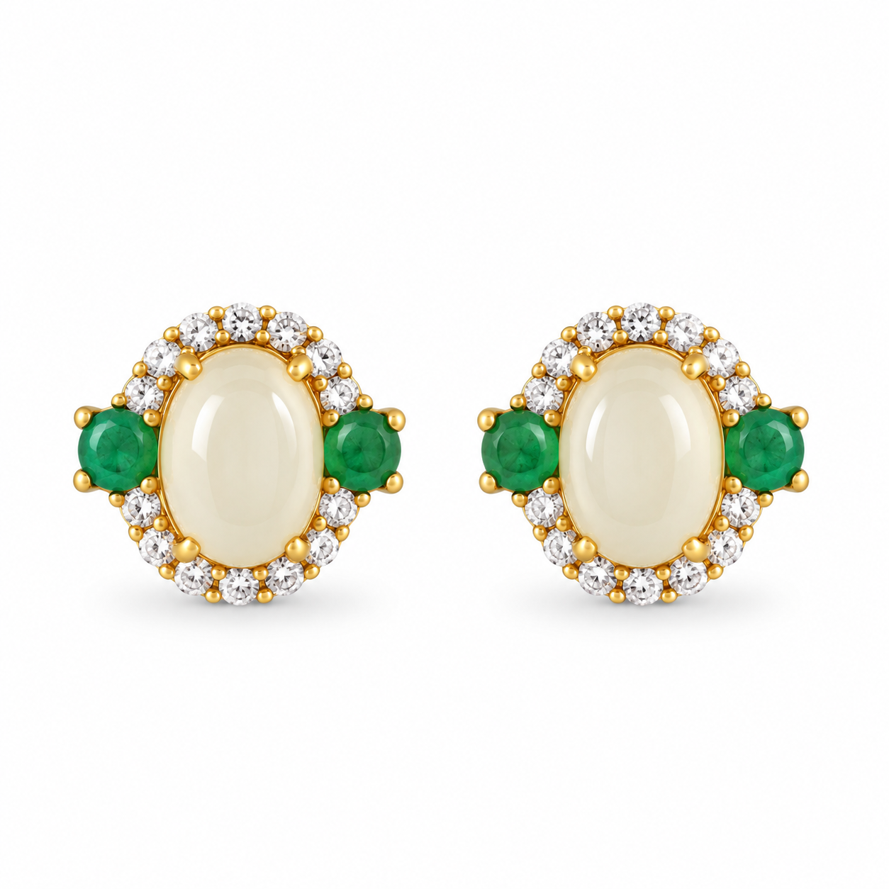 Gold Green Stone Stud Earrings – 925 Sterling Silver – OYA by Gemkara view 1