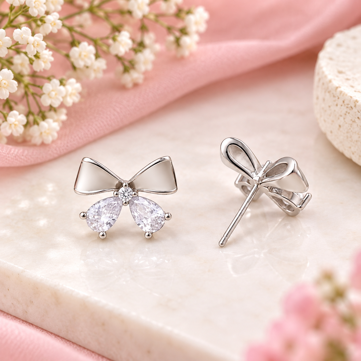 Bow Stud Earrings – 925 Sterling Silver – OYA by Gemkara view 3