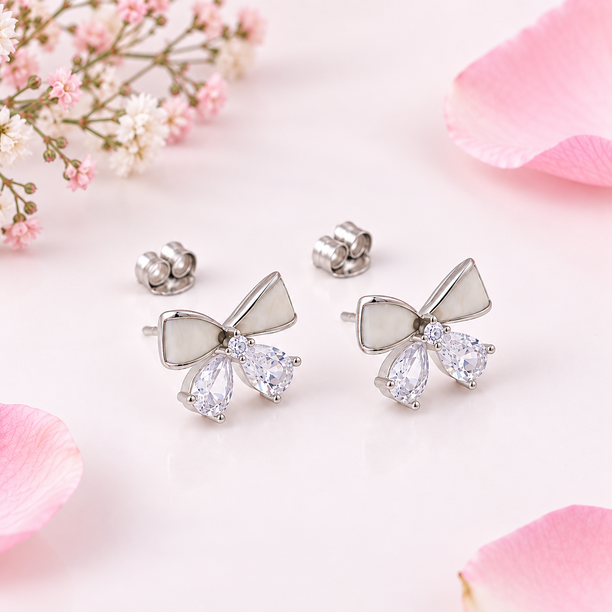 Bow Stud Earrings – 925 Sterling Silver – OYA by Gemkara view 4