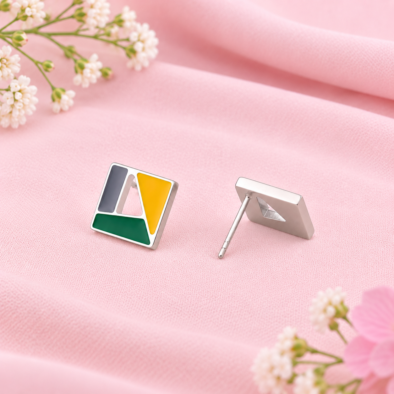 Multicolor Geometric Stud Earrings – 925 Sterling Silver – OYA by Gemkara view 3