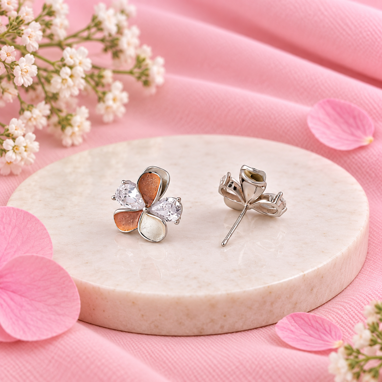 Multicolor Floral Stud Earrings – 925 Sterling Silver – OYA by Gemkara view 3
