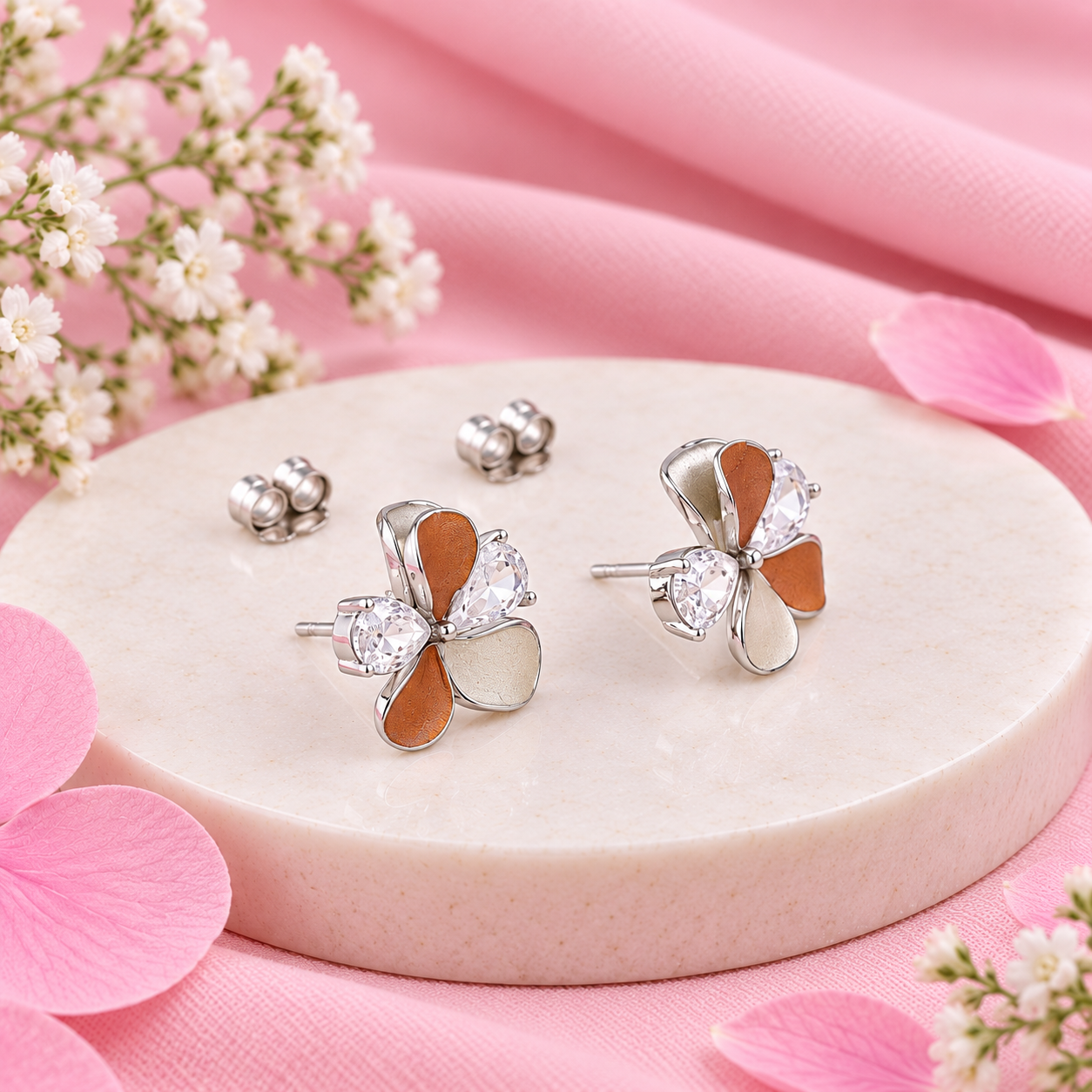 Multicolor Floral Stud Earrings – 925 Sterling Silver – OYA by Gemkara view 4
