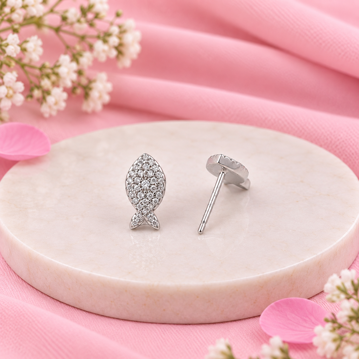 Fish Stud Earrings – 925 Sterling Silver – OYA by Gemkara view 3