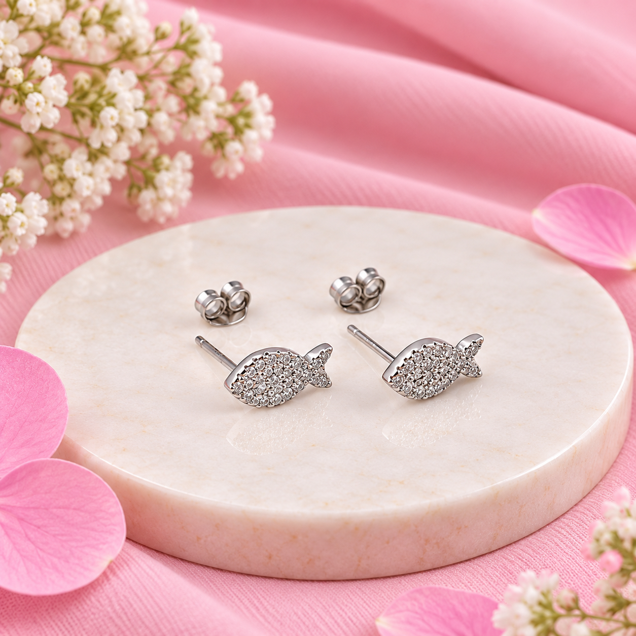 Fish Stud Earrings – 925 Sterling Silver – OYA by Gemkara view 4