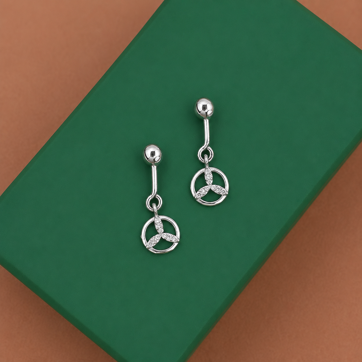 Trinity Circle Drop Earrings – 925 Sterling Silver – OYA by Gemkara view 2