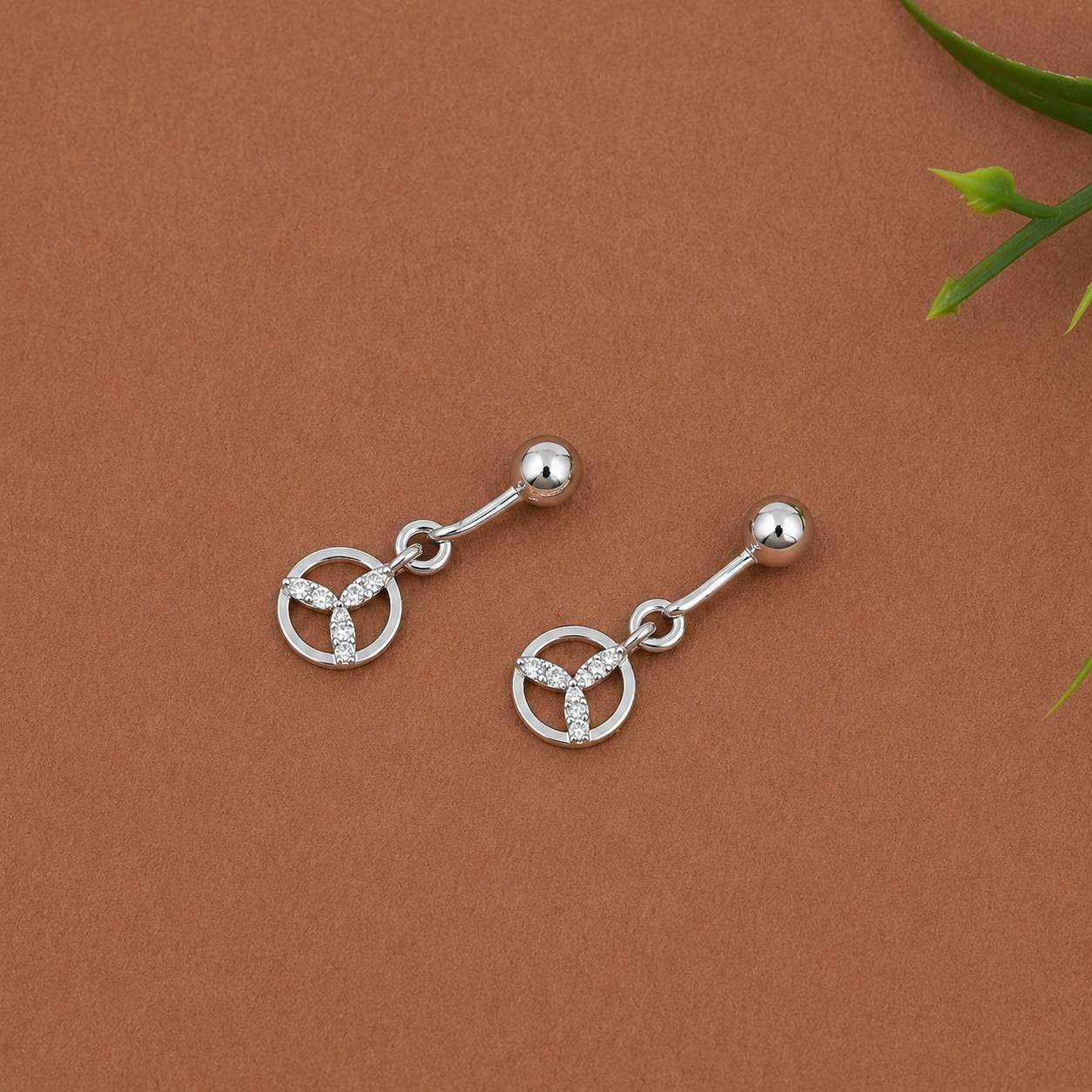 Trinity Circle Drop Earrings – 925 Sterling Silver – OYA by Gemkara view 3