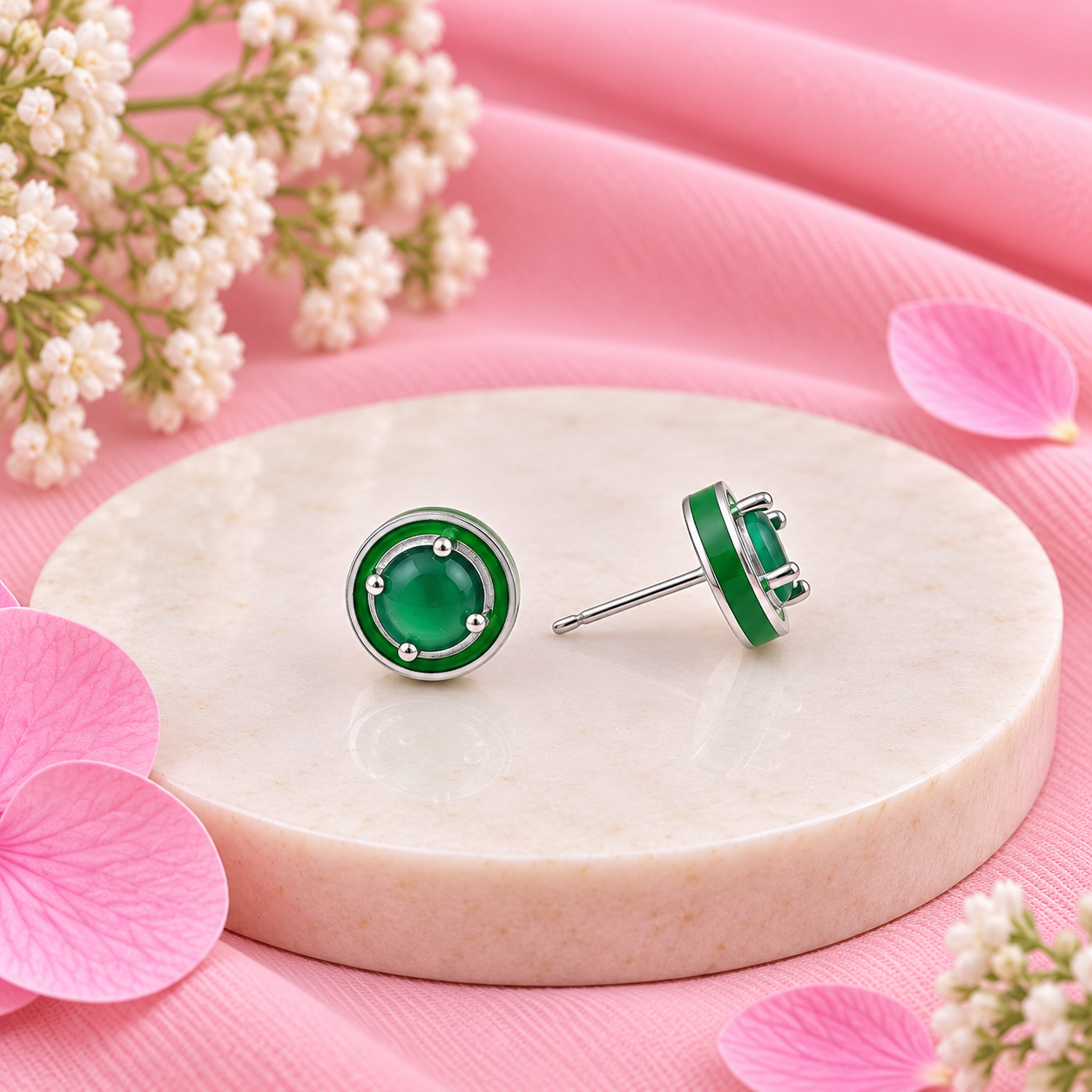 Emerald Stud Earrings – 925 Sterling Silver – OYA by Gemkara view 3