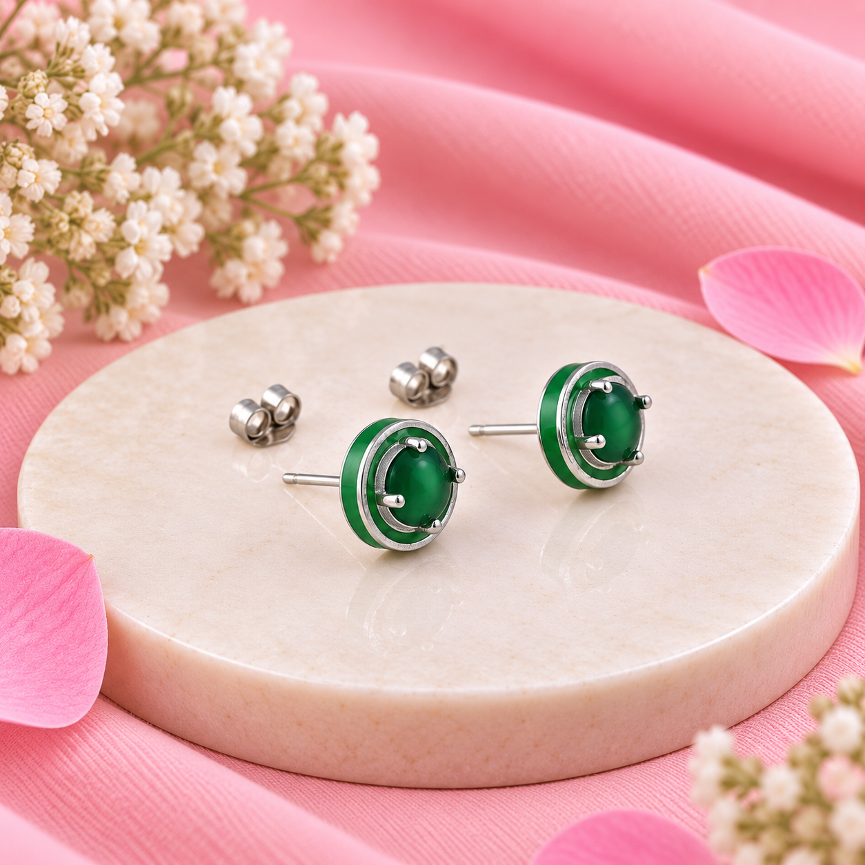 Emerald Stud Earrings – 925 Sterling Silver – OYA by Gemkara view 4