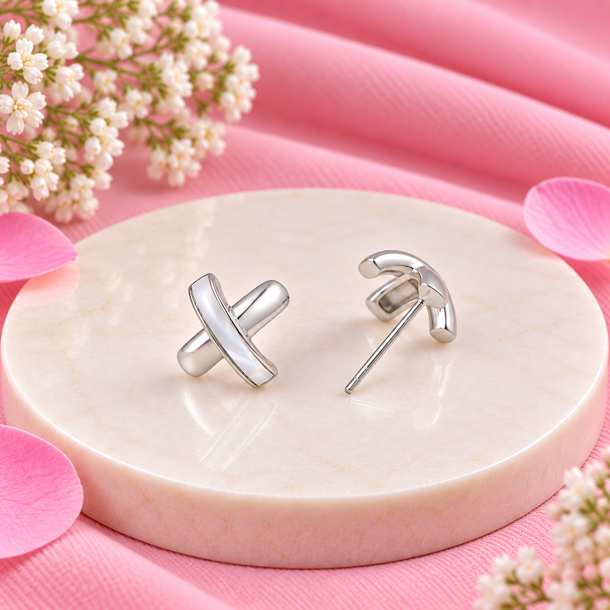 Crescent Stud Earrings – 925 Sterling Silver – OYA by Gemkara view 3