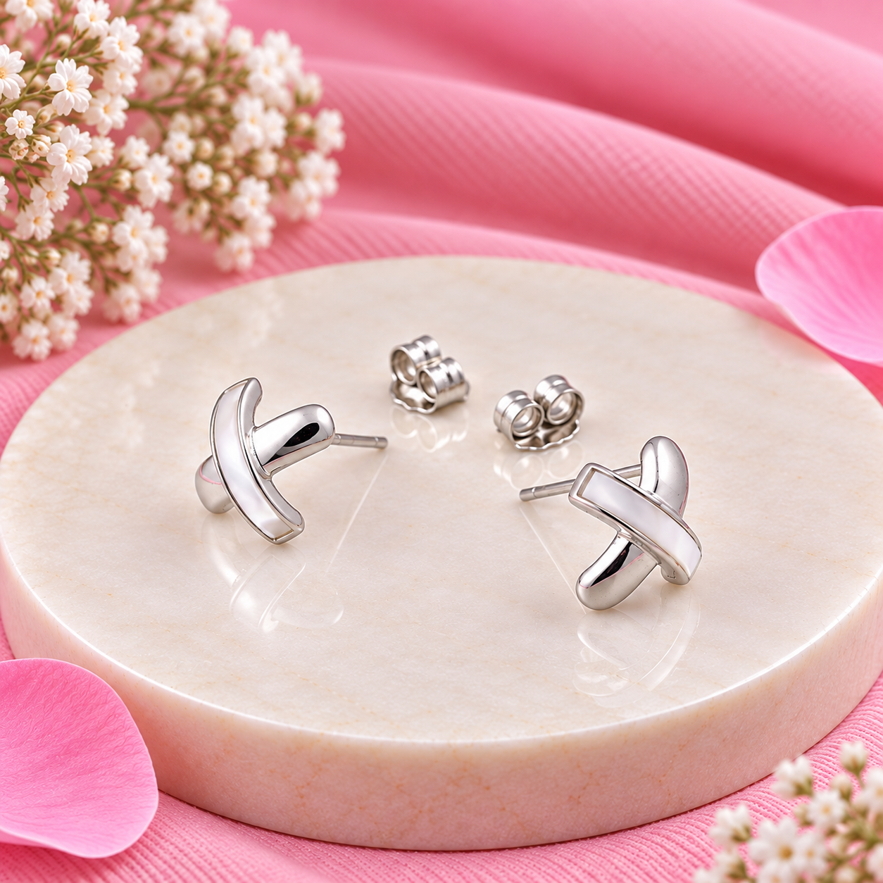 Crescent Stud Earrings – 925 Sterling Silver – OYA by Gemkara view 4