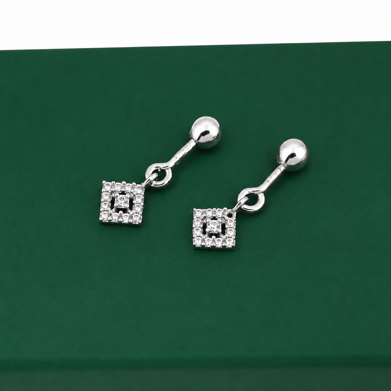 Crystal Square Drop Earrings – 925 Sterling Silver – OYA by Gemkara view 2
