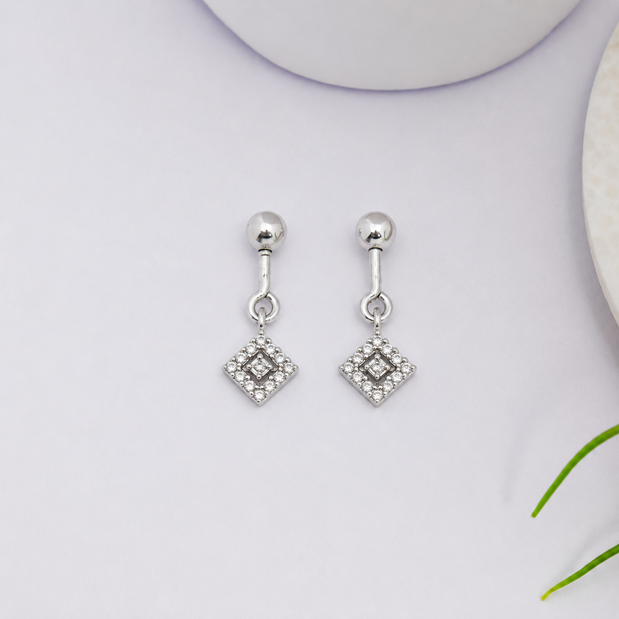 Crystal Square Drop Earrings – 925 Sterling Silver – OYA by Gemkara view 3