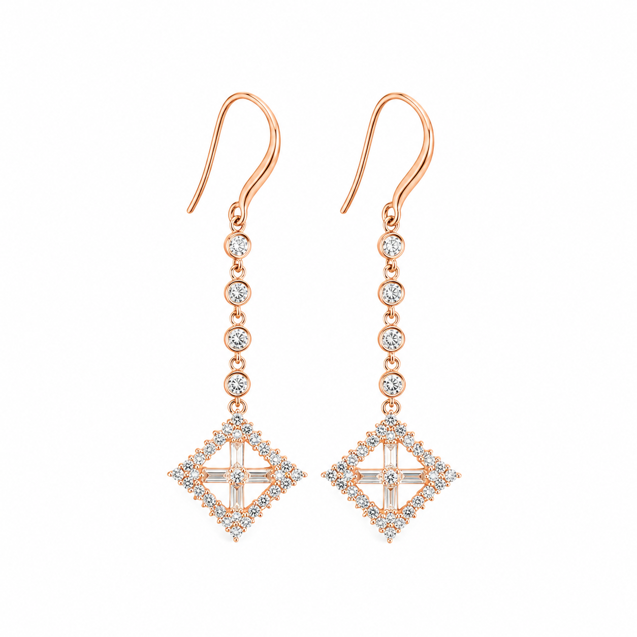 Rose Gold Square Drop Earrings – 925 Sterling Silver – OYA by Gemkara view 1