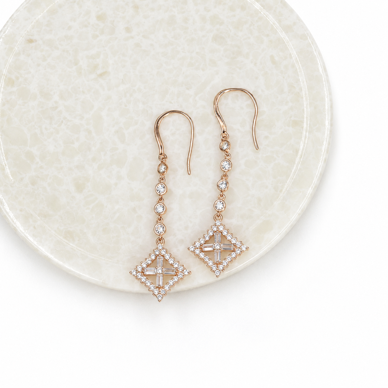 Rose Gold Square Drop Earrings – 925 Sterling Silver – OYA by Gemkara view 2