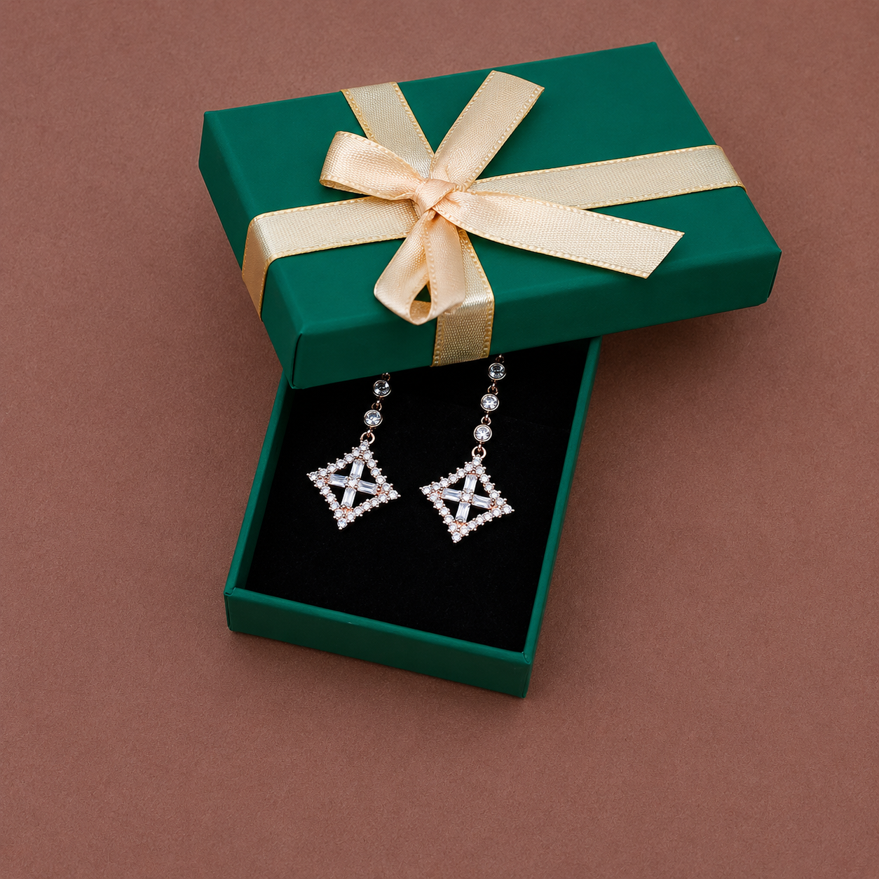 Rose Gold Square Drop Earrings – 925 Sterling Silver – OYA by Gemkara view 3
