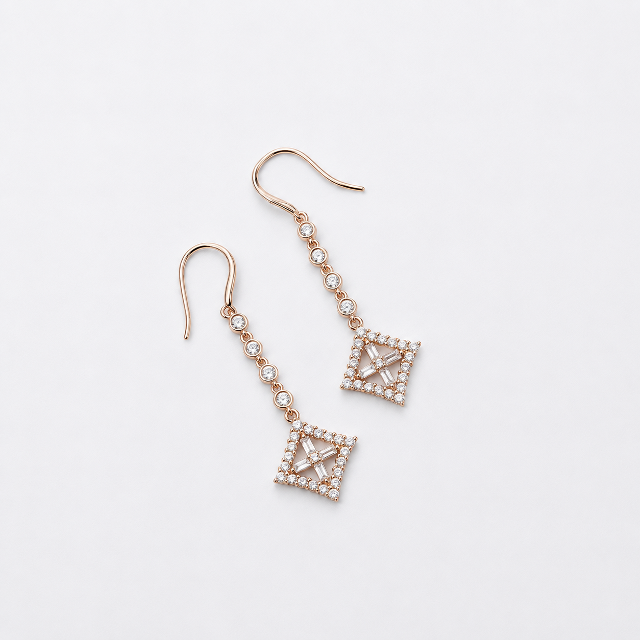 Rose Gold Square Drop Earrings – 925 Sterling Silver – OYA by Gemkara view 4