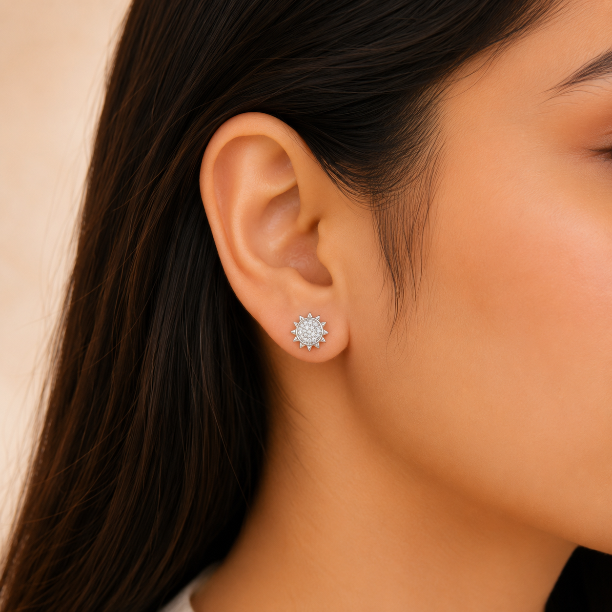 Sun Stud Earrings – 925 Sterling Silver – OYA by Gemkara view 2