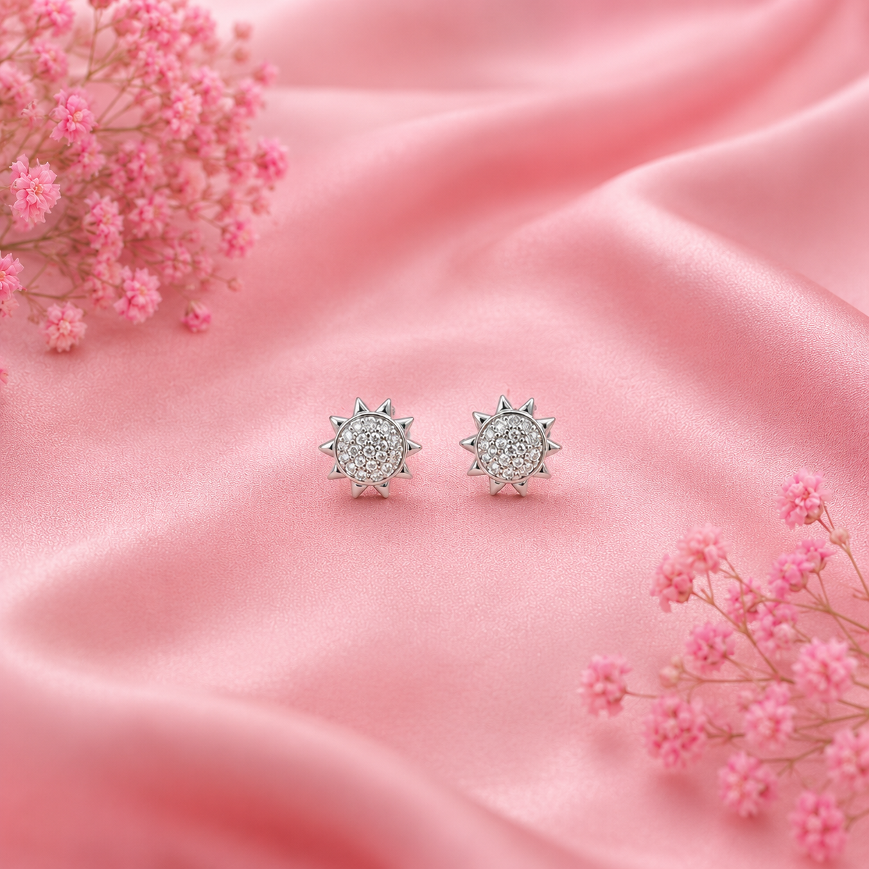 Sun Stud Earrings – 925 Sterling Silver – OYA by Gemkara view 3